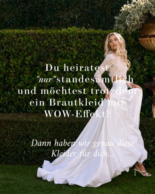 Du heiratest “nur” standesamtlich und bist auf der Suche nach einem Brautoutfit mit WOW-Effekt?
Hier haben wir ein paar Inspirationen unserer Kleider und Outfits für dich.
🤍